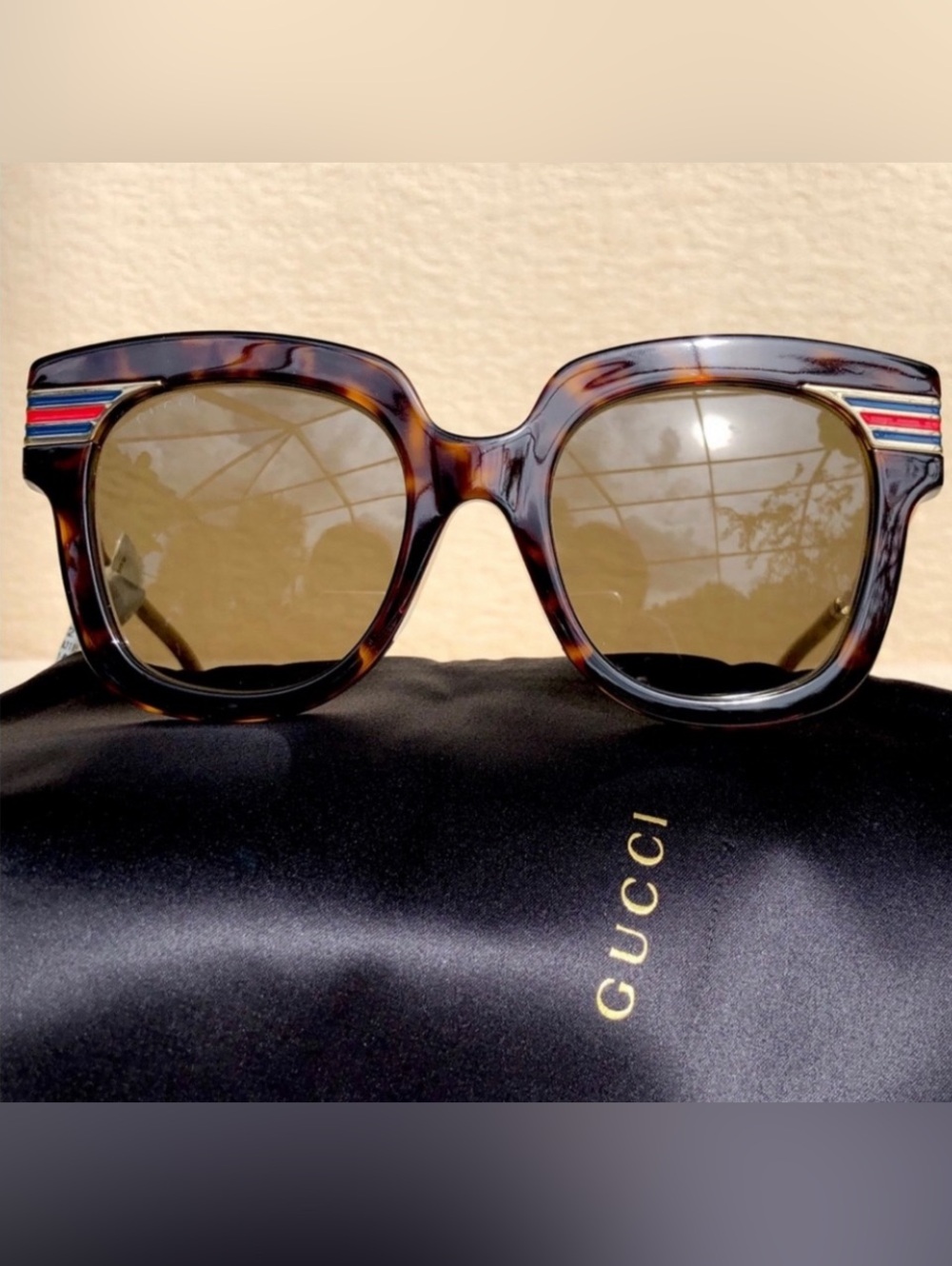 GUCCI 51mm square sunglasses tortoise metal brown